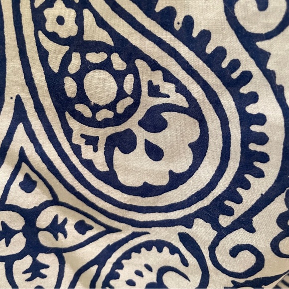 Talbots Blue Yellow White Beaded V-neck Tunic Top Size M Adjustable Sleeve - Picture 7 of 17